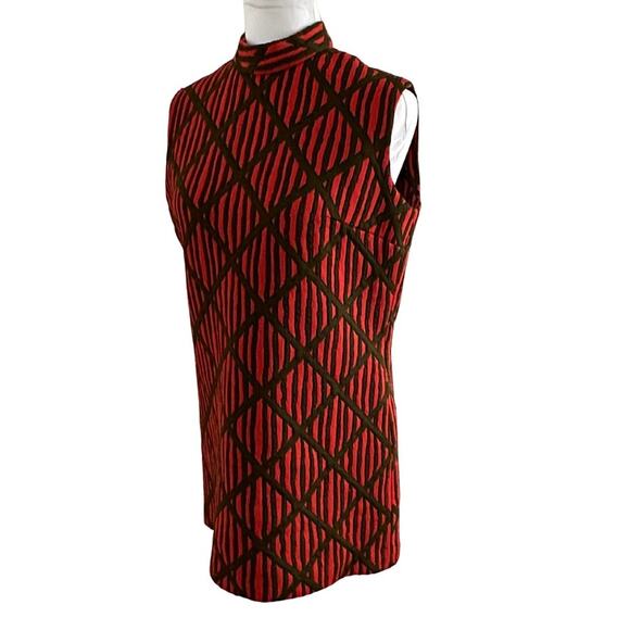 Vintage MOD Shift 60s Mod Geometric Mock Neck Sleeveless Dress/Top - Picture 2 of 7